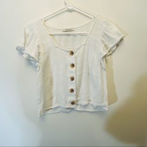 American Eagle Cotton Ruffle Sleeve Crop Top